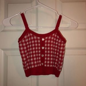Red and White Plaid Crop Top with Heart Buttons